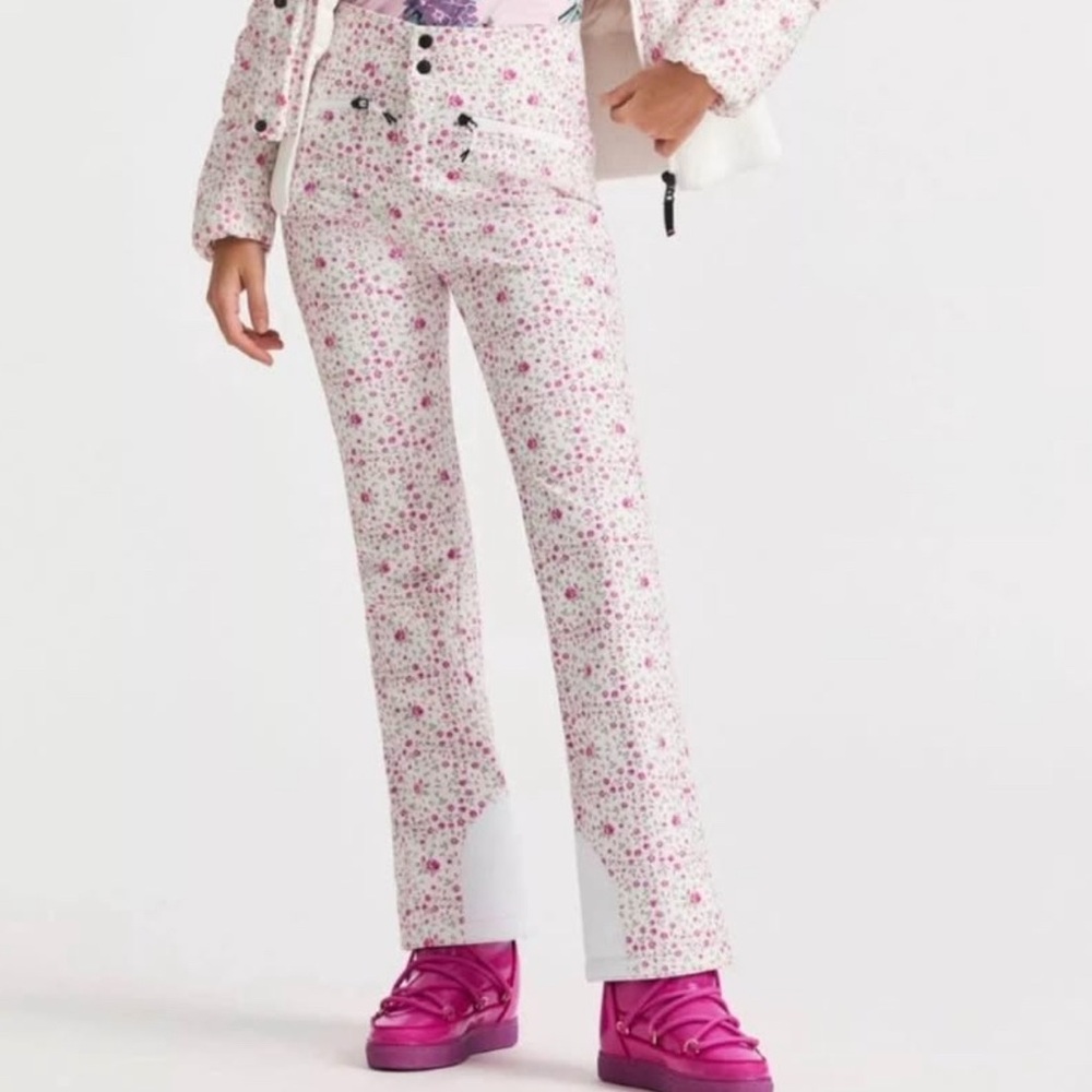Floral Print Pants with Pink Accents